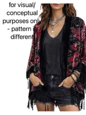 Luxurious Glamorous Black Embroidered Fringe Kimono Jacket
